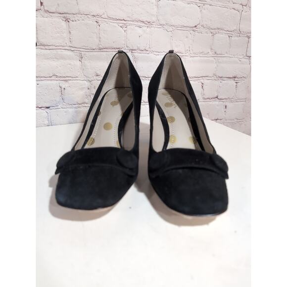 Boden Black Suede Leather Block Heel Pumps US 6 EU 37 Button Detail Square Toe - Picture 3 of 13